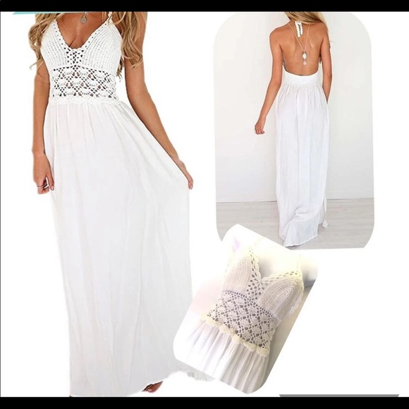 LILBETTER Crocheted Dress Backless White long dress Size Small - Picture 1 of 11